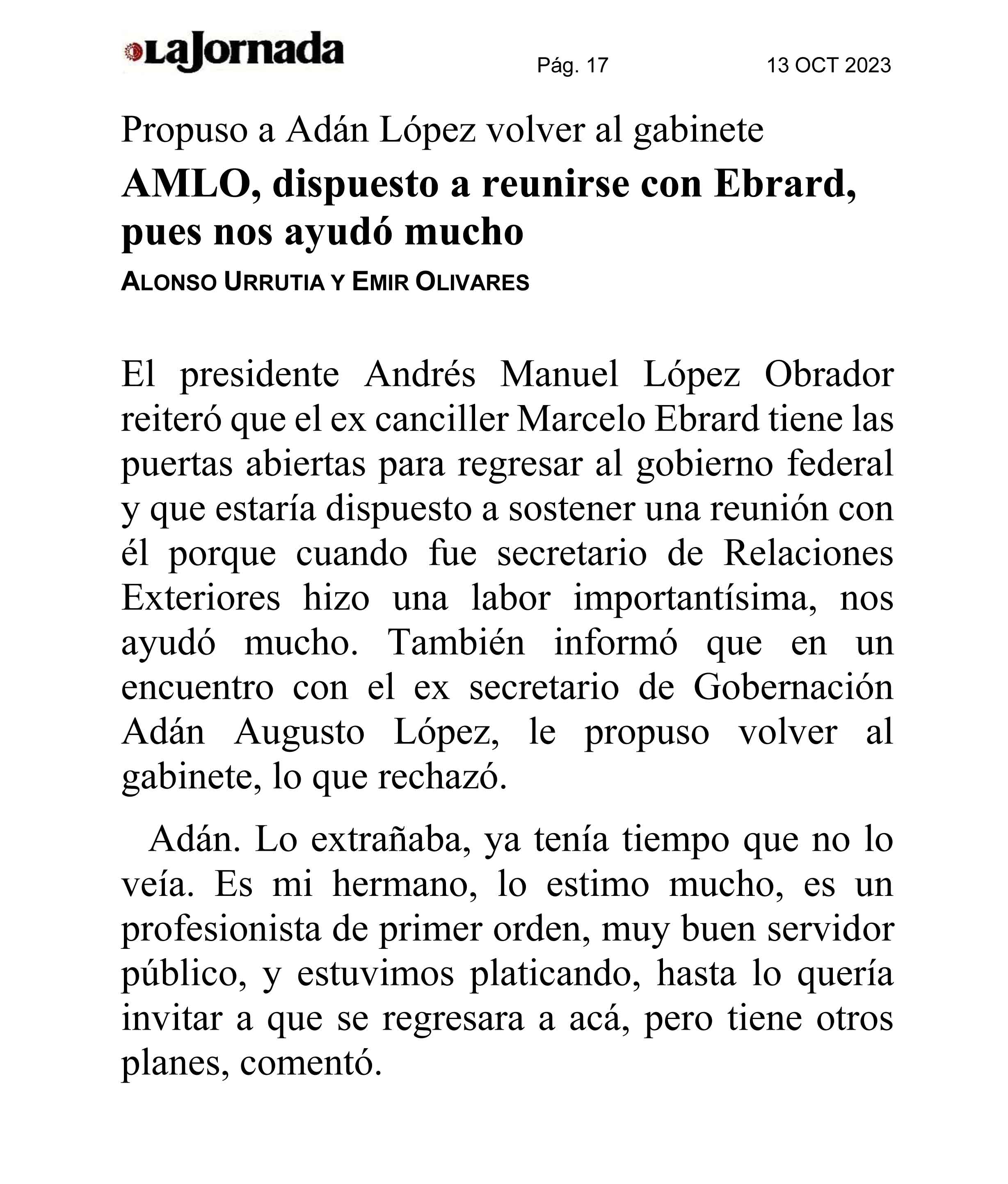 AMLO, dispuesto a reunirse con Ebrard, pues nos ayudó mucho