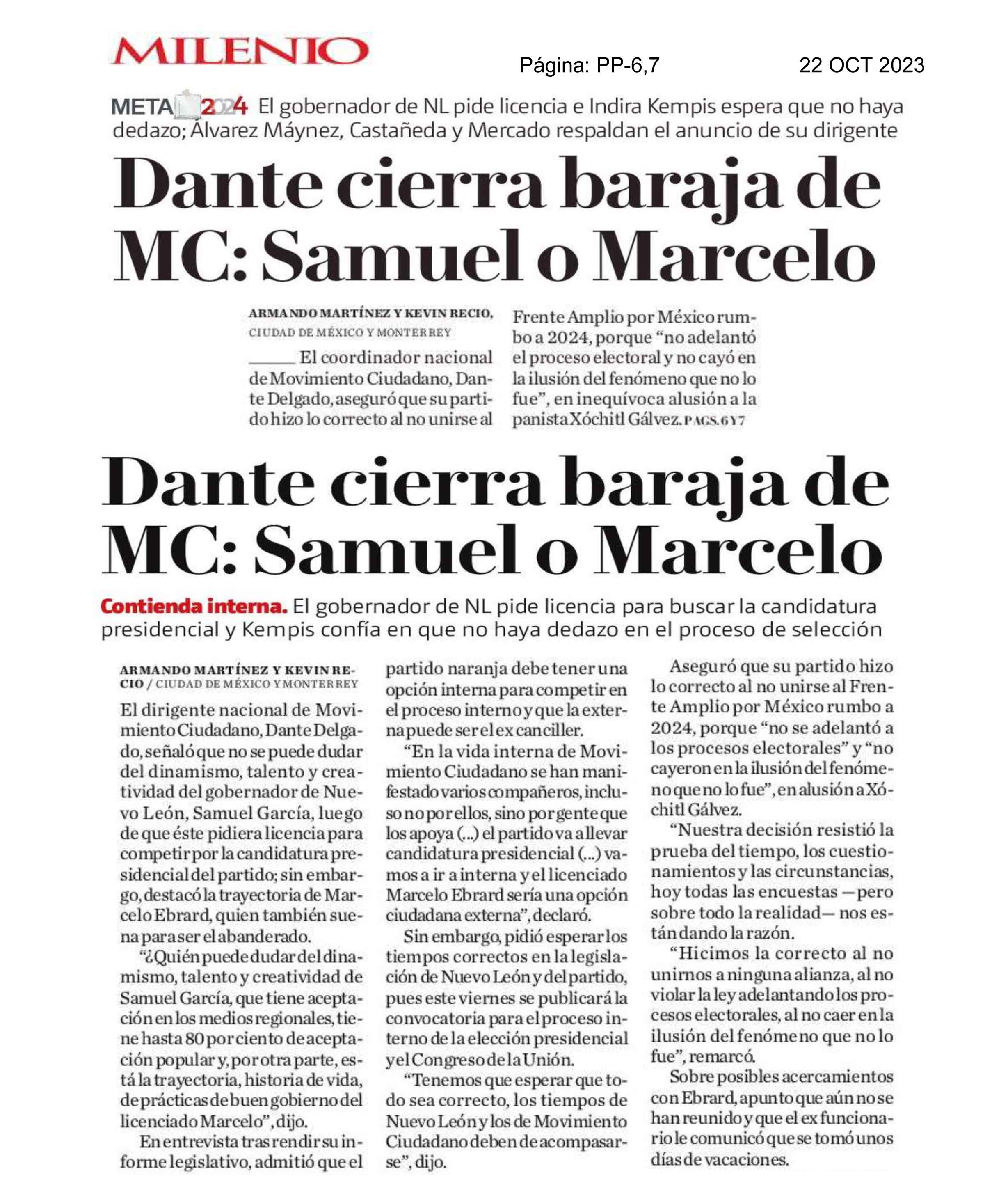 Dante cierra baraja de MC: Samuel o Marcelo