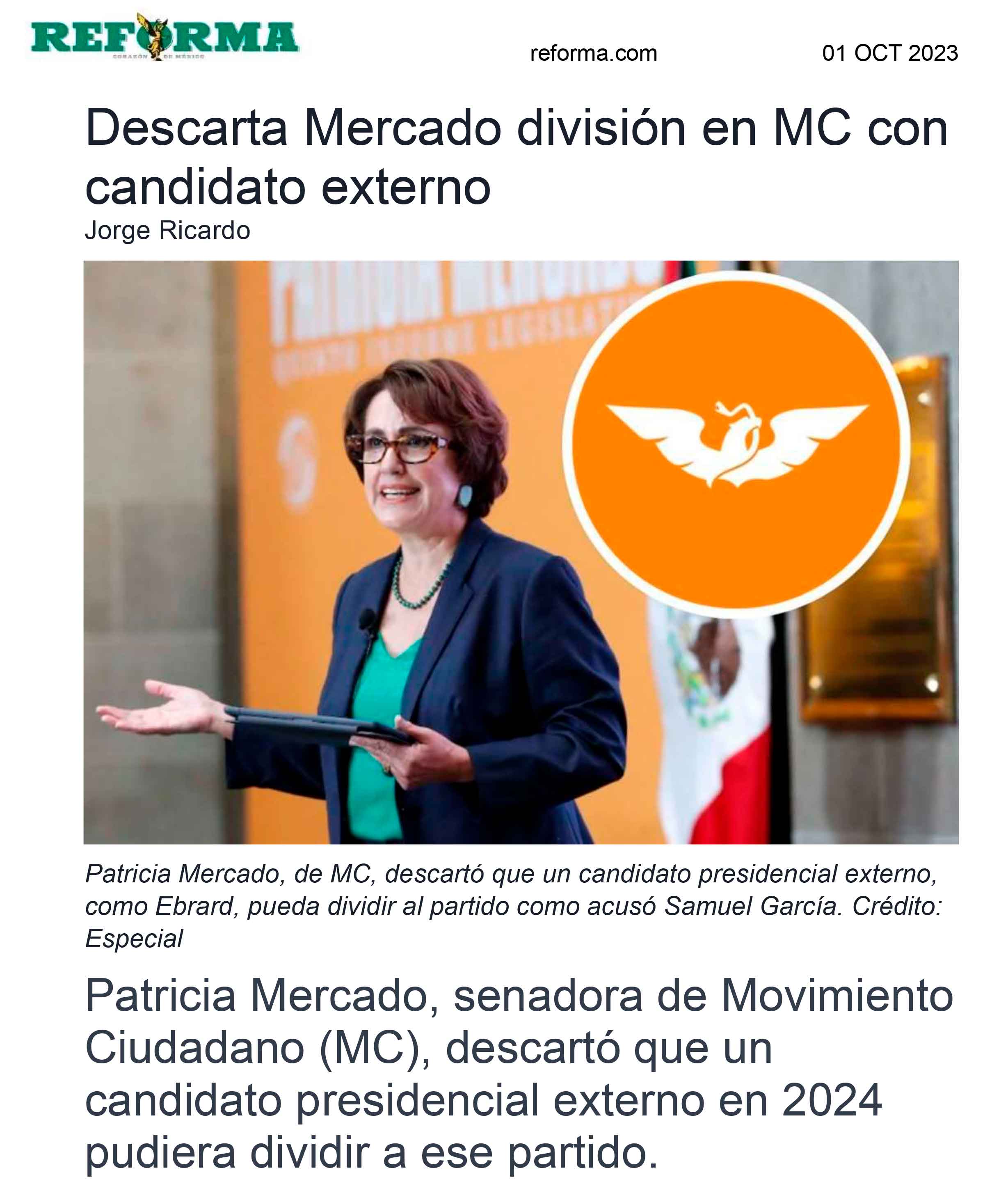 Descarta Mercado división en MC con candidato externo