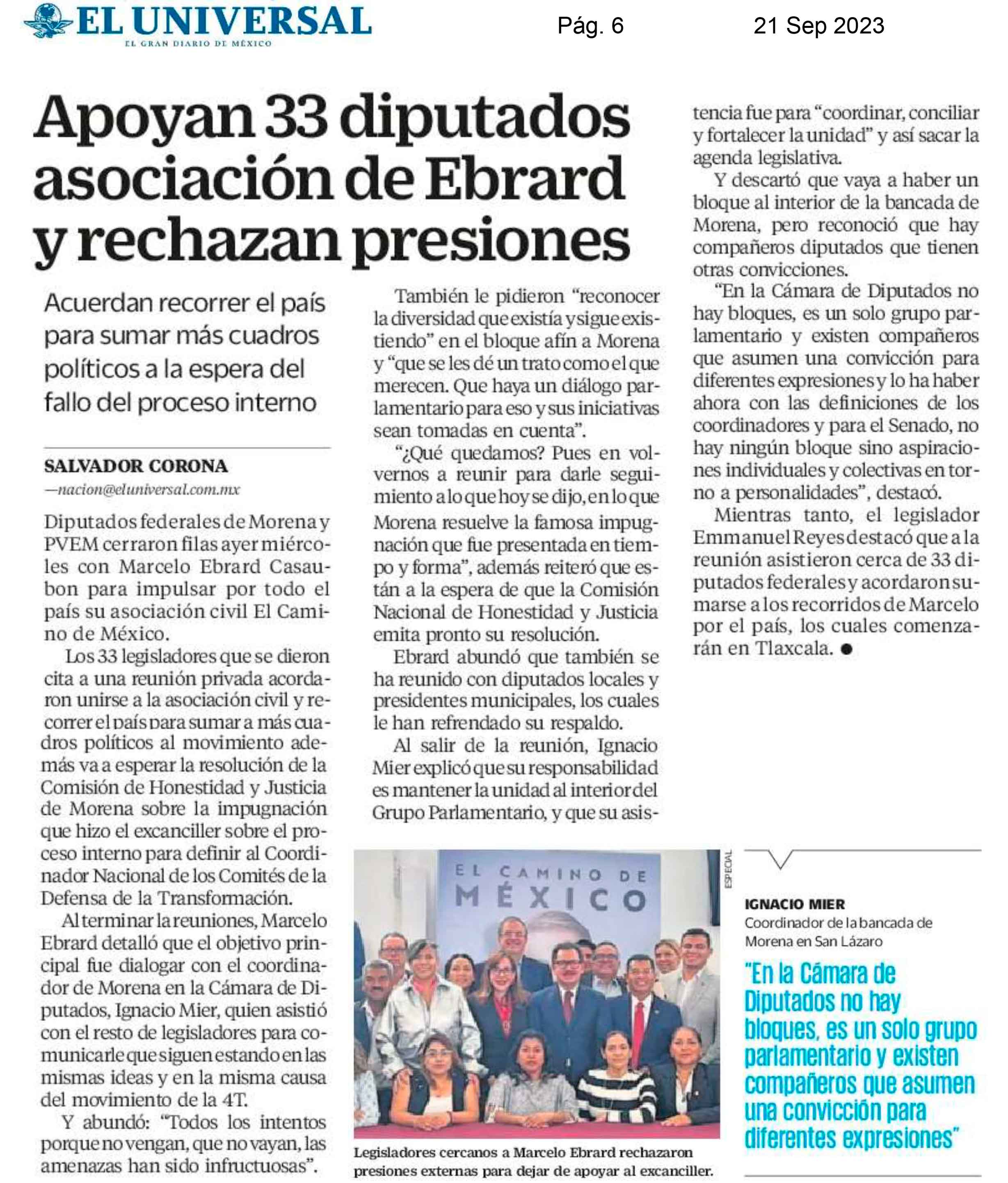 Apoyan 33 diputados asociación de Ebrard y rechazan presiones