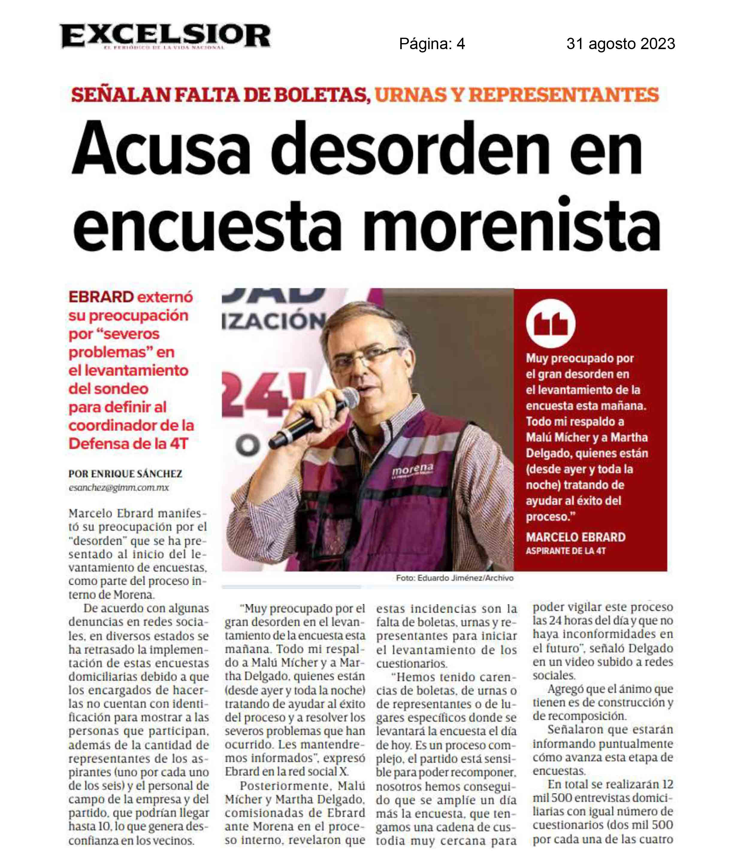 Acusa desorden en encuesta morenista